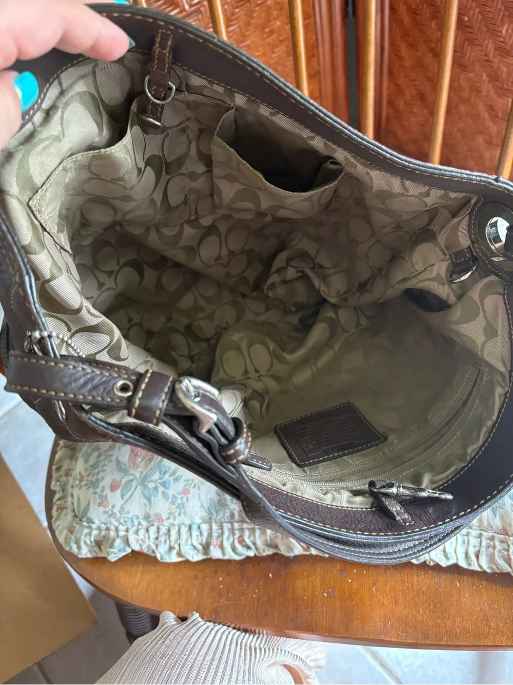 Coach Dark Brown Pebbled Leather Hobo Shoulder Bag